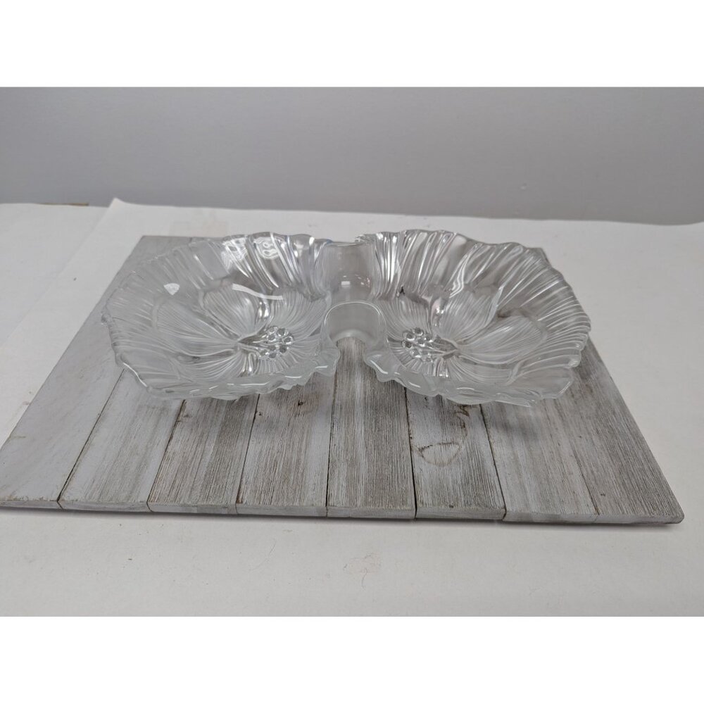 Mikasa Hibiscus Frost Divided 13” Crystal Serving Bowl Elegant, Candy Dish